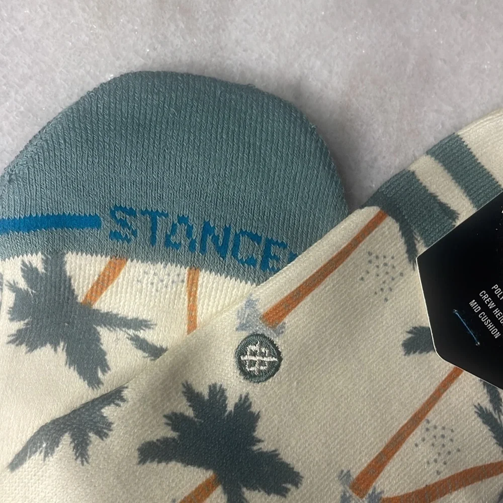 Stance sock Kids casual cream green palm tree Wade Collection Crew Socks size YL